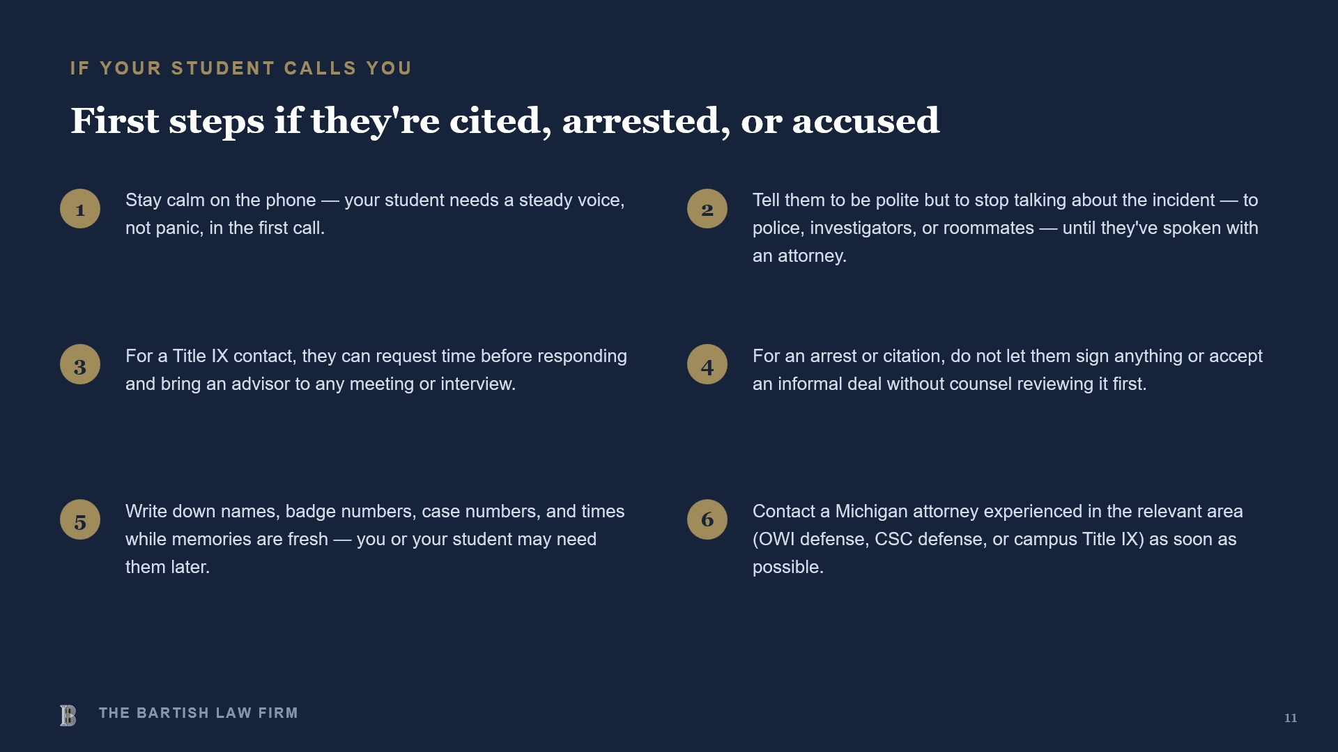 First steps if they're cited, arrested, or accused